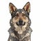 Saarloos Wolfdog on a white , cartoon colored, front view close up portrait, sketch style