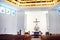 Saas Fee, Switzerland - February 4, 2020: Interior view of parish Church in small european town. Herz-Jesu Church in Saas Fee.