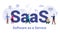 Saas software as a service concept with big word or text and team people with modern flat style - vector