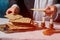 Sabbath kiddush ceremony composition with two candles and traditional passover matzah fresh bread