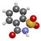 Saccharin artificial sweetener molecule. Atoms are represented as spheres with conventional color coding: hydrogen (white), carbon