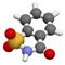 Saccharin artificial sweetener molecule. Atoms are represented as spheres with conventional color coding: hydrogen (white), carbon