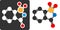 Saccharin artificial sweetener molecule, flat icon style. Atoms shown as color-coded circles (oxygen - red, nitrogen - blue,