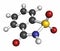 Saccharin artificial sweetener molecule (sugar substitute). Atoms are represented as spheres with conventional color coding: