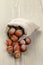 Sack bag full of hazelnuts, rustic style photo