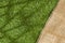 Sack fabric on grass background - Text space