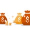 Sack with gold, money bags, business and finance, win super prize, lottery jackpot, income, vector illustration