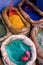 Sacks of colored powder for paint, Chefchaouen, Morocco