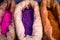 Sacks of purple, pink and orange paint, Chefchaouen, Morocco