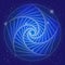 Sacral symbol in the space, on deep blue sky with stars. Spiritual design. The corridor of time in universe.