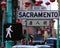 Sacramento Street and Walking Traffic Sign. Chinatown in San Francisco, California