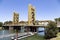 Sacramento Tower Bridge With River And Clear Blue Sky