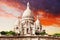 Sacre Coeur Cathedral on Montmartre Hill at Dusk