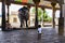 The sacred elephant and the kid at Hindu temple, India