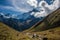 The Sacred Fishtail Mountian seen in the distance, sunrise, in Annapurna Range, Nepal