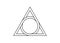 Sacred geometrical figure of a circle inscribed in a triangle, the vector logo tattoo mythological symbol round triangle isolated