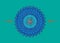 Sacred Geometry Mandala, blue flower gold meditative circle icon, geometric logo design, mystical religious wheel, Indian chakra