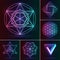 Sacred geometry set. Vector esoteric ornament on the neon background. Abstract geometric