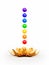 Sacred golden lotus flower with chakra rainbow colored spheres