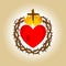 Sacred Heart of Jesus Christ, Lord and Savior of the world. Cross in the flame of the Holy Spirit, crown of thorns and holy blood