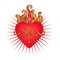 Sacred Heart of Jesus with rays. Vector illustration in red and