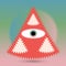 Sacred Masonic symbol, All Seeing Eye inside pyramid triangle. Isolated vector illustration, strange geometric line icon. Simple