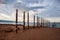 Sacred pillars with tied ribbons on Cape Burhan of Olkhon Island.