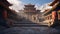 Sacred Serenity: An Illustration of a Tibetan Temple Amidst Tranquil Mountains