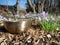 Sacred sound, Tibetan singing bowl outside in nature