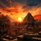 Sacred Sunrise - First light breaking behind an ancient temple