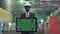 Sad african businessman with chromakey sign