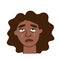 Sad afro american woman cries with pain and grief. Sobbing girl flat character sheds tears, expresses the emotions of misfortune