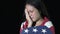 Sad American Teen Civilian Girl Crying Usa Flag