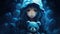 sad anime girl with a teddy bear in her hands in the rain in blue colors, blue monday, banner
