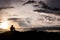 Sad boy silhouette worried on the meadow at sunset ,Silhouette c