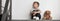 Sad boy sitting near white wall, banner design with space for text. Time to visit child psychologist