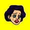 Sad broken-hearted crying woman face pop art vintage cartoon style illustration