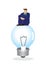 Sad businessman sitting on top of the light bulb. Concept of failure and the lack of creativity. Vector cartoon illustration.