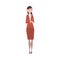 Sad Businesswoman, Stressed Unhappy Office Worker Character in Red Business Suit, Front View of Tired or Exhausted