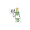 Sad cartoon character champagne green bottle raised up a board