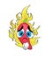 Sad cartoon illustration of Chilli pepper on fire