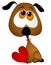 Sad Cartoon Puppy Holding Valentine Heart