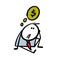 Sad cartoon stickman businessman sits on the ground and thinks about money. Vector illustration of a loser who lost