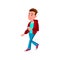 sad caucasian boy walk with cellphone on meeting cartoon vector