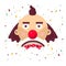 Sad clown face vector isolated flat icon