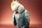 sad cockatoo wearing clothes suffering created with Generative AI technology