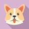 Sad corgi dog icon, flat style