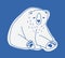 Sad cute adult polar bear hand drawn with contour lines. Doodle drawing of sitting unhappy lonely cartoon Arctic