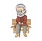 Sad cute old man with a cane sitting on a wooden bench. Lonely vector cartoon grandfather. Unlucky pensioner