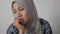 Sad depressed anxiety Asian muslim woman thinking contemplating bad thing happened in her life  stress exhausted feeling down